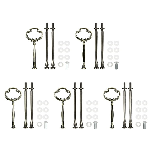 Uxcell 5 Set Soporte para Pasteles con Mango Placa Accesorios, 3 Niveles Bronce Girasol