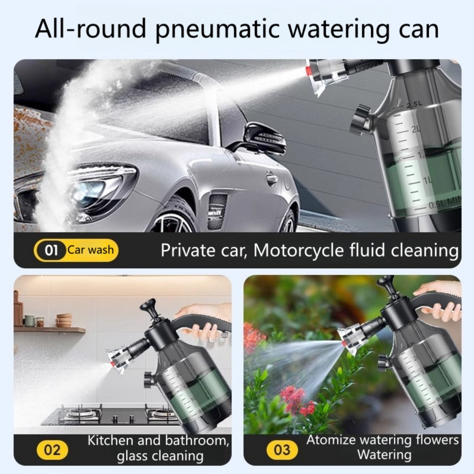 Watering Can with Measuring Marks and Easy Pour Spout for Garden Cleaning and Car Washing Includes Small Cup and Side Inlet for Effortless Use