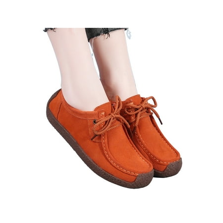 

Ritualay Women Loafers Shoes Casual Shoes Classic Boat Shoes Lace Up Flats Comfy Loafers Wide Width Orange 11.5