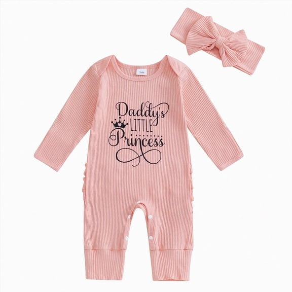 3-6 Months Newborn Newborn Outfit Girl Long Sleeve Letter Romper Ribbed Knit Jumpsuit Baby Girl Preemie Outfit