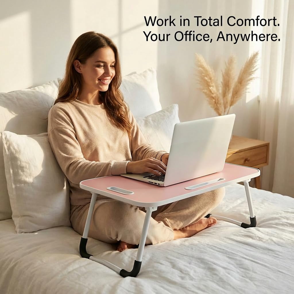 Folding Lap Desk  23 Inch Portable Wood Blue Laptop Bed With Cup Holder For Working Reading Writing Eating Watching Movies Sofa Couch Floor -new008 Pink