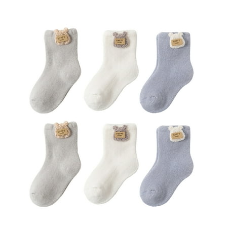

Shangqer 3 Pairs Winter Warm Keeping Terry Thick Cotton Baby Toddler Middle Tube Socks
