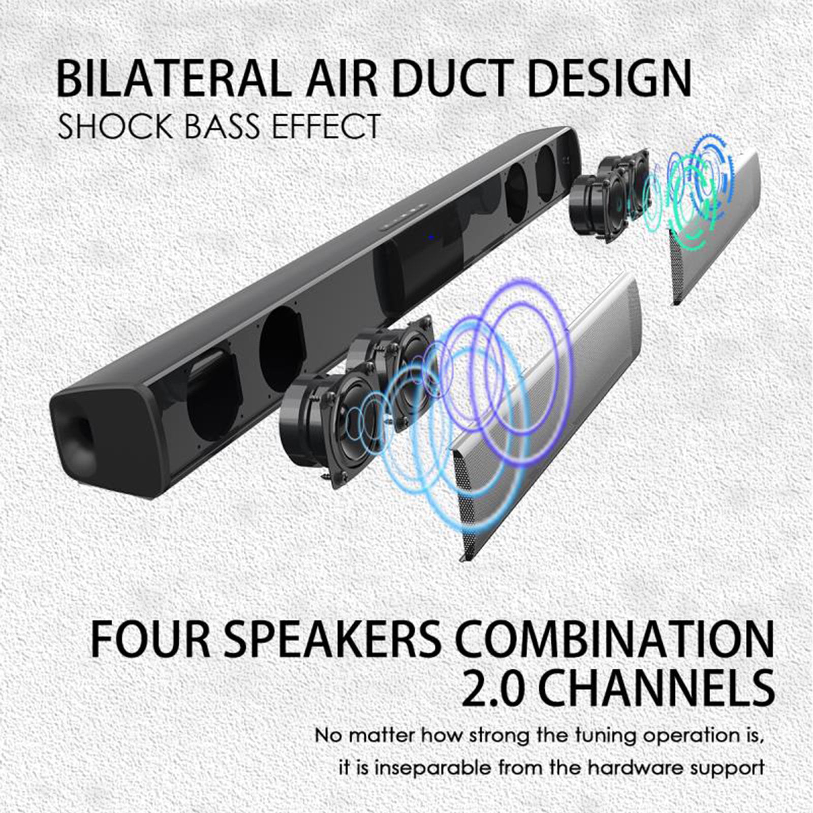 Bluetooth Soundbar TV Speaker HIFI Super bass Subwoofer 3D Sound Bar Home  Theater Home Audio For PC Computer Smartphone With Remote Control 4 x 5W 