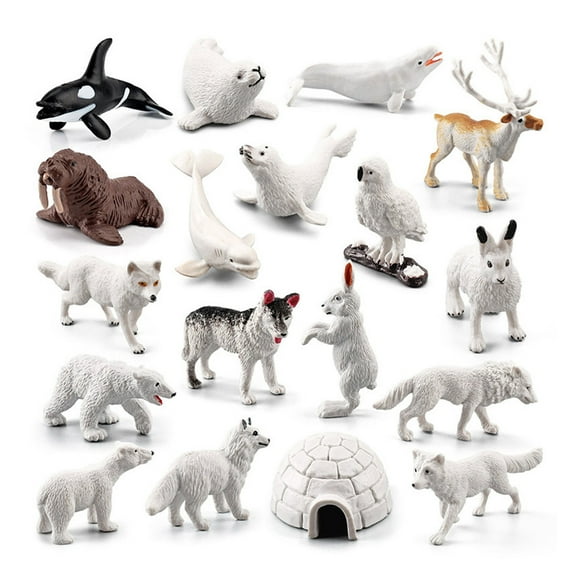 Style That Baby 17pcs Polar Animal Figurines Polar Animal Figures Set, Realistic Arctic Animal Figures Includes Penguin Polar Bear Baby Seal Walrus Iceberg Igloo for Birthday Festival Party Favor