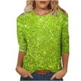 thumbnail image 1 of Blusas de Manga Corta para Mujeres Retro Tres Cuartos de Manga Cuello Redondo Suelto, Top Casual para Primavera Verano, 1 of 5