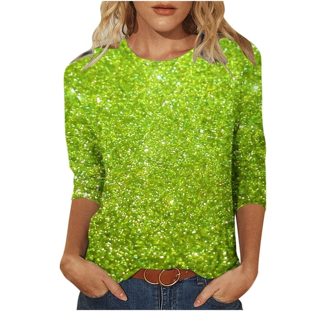 Blusas de Manga Corta para Mujeres Retro Tres Cuartos de Manga Cuello Redondo Suelto, Top Casual para Primavera Verano