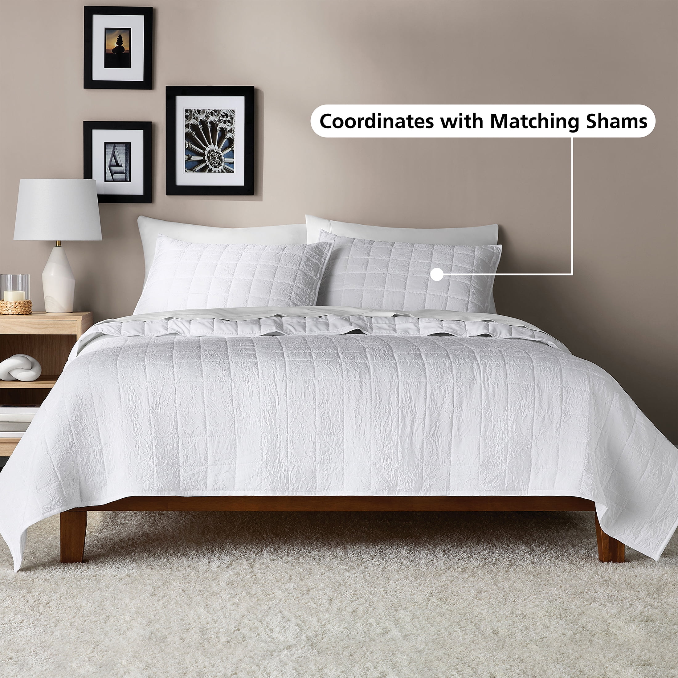 Mainstays Crinkle Quilt, Twin/XL, White, Soft Wash Microfiber Bedding