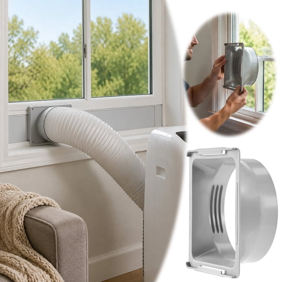 5.9 Inch Square to Round Portable Air Conditioner Exhaust Hose Coupler, ABS AC Window Vent Tube Connector, Universal Square AC Exhaust Pipe Adapter Accessory for Mobile Air Conditioning Units