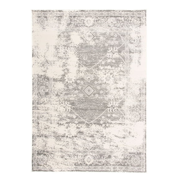 Distressed Oriental Border Area Rug 6' 6" x 9' Gray