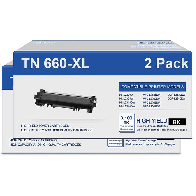 InkjetsClub Cartouche d'Encre Compatible Remplacement pour 2 Pack - Brother TN660 Toner Haute Capacité Compatible