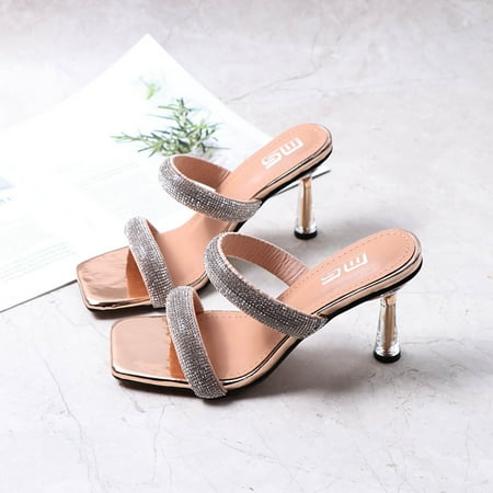 

Cathalem Womens Comfortable Sandals Women Clear Chunky High Heels Sandals Square Open Toe Two Strap Backless Slip On Summer Sandal A 8