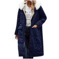 thumbnail image 3 of Women's Mid-Length Hooded Cotton Coat, Faux Fur Trim Parka, Long Sleeve Quilted Jacket, Casual Streetwear Coat, Drawstring Waist Puffer Coat, Cold Weather Outerwear Navy, 3 of 6