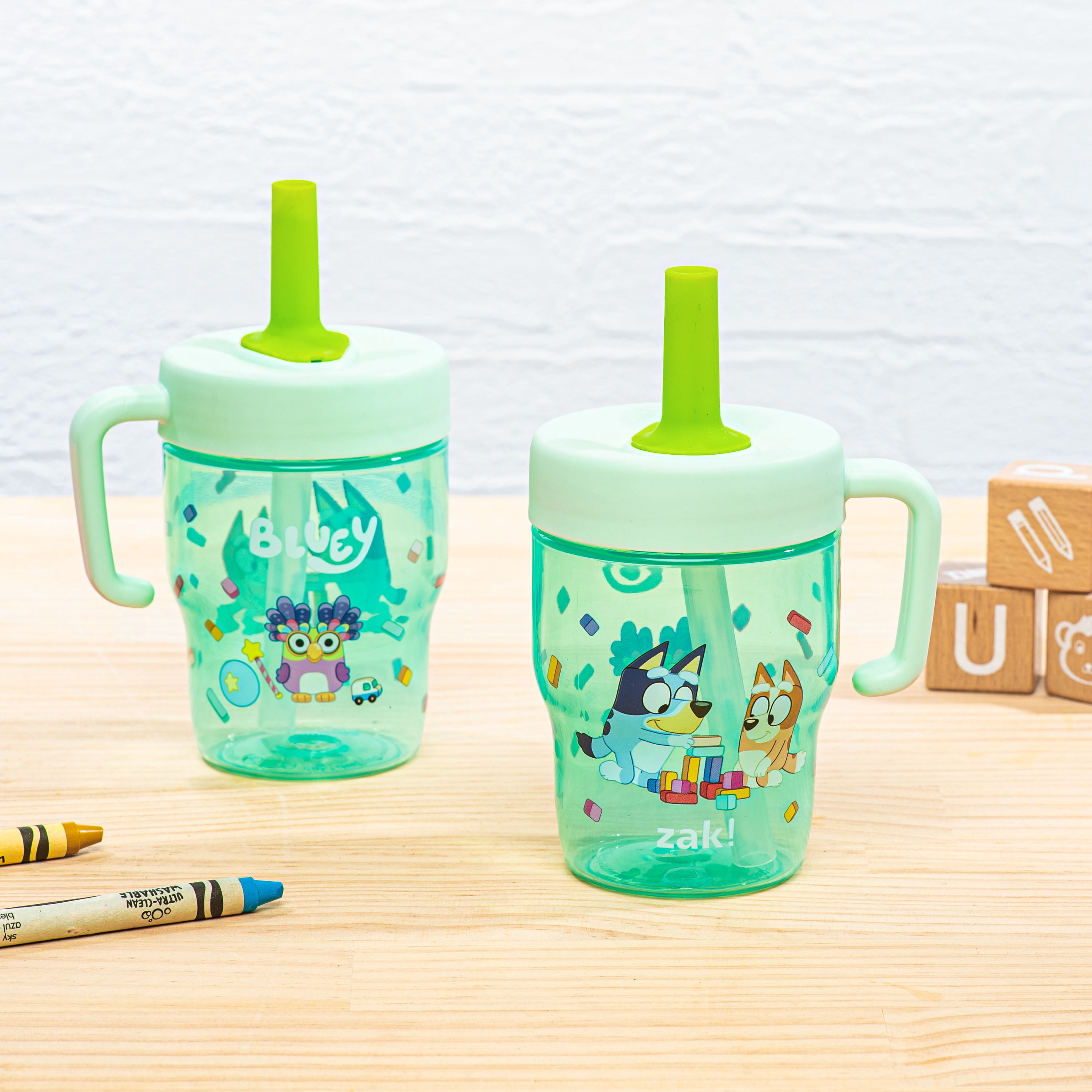 Zak Designs Bluey Capri Toddler Tumbler For Travel or At Home, 10oz 2-Pack Durable Plastic Sippy Cups With Handle and Leak-Proof Design are Perfect For Kids (Bluey and Bingo)