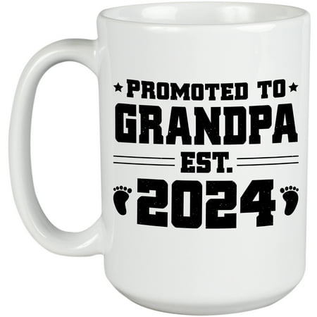 

Promoted to Grandpa Est. 2024 Baby Shower Party New Grandfather White 15oz Ceramic Mug