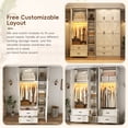 thumbnail image 6 of ANPOO 94''H White Extra Tall Armoire Wardrobe Closet w/ Top Cabinet, 2 Drawers & Storage Shelves, Farmhouse 3 Doors Armoire Wardrobe Closet w/ Barn Door & Sensor Light, LED Wooden Large Armoire, 6 of 10
