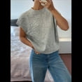 thumbnail image 4 of Suéter Acanalado para Mujer, Cuello Redondo, Corta, Corte Holgado, Tejido Floral, Tops Tipo Jersey. Plata M, 4 of 8