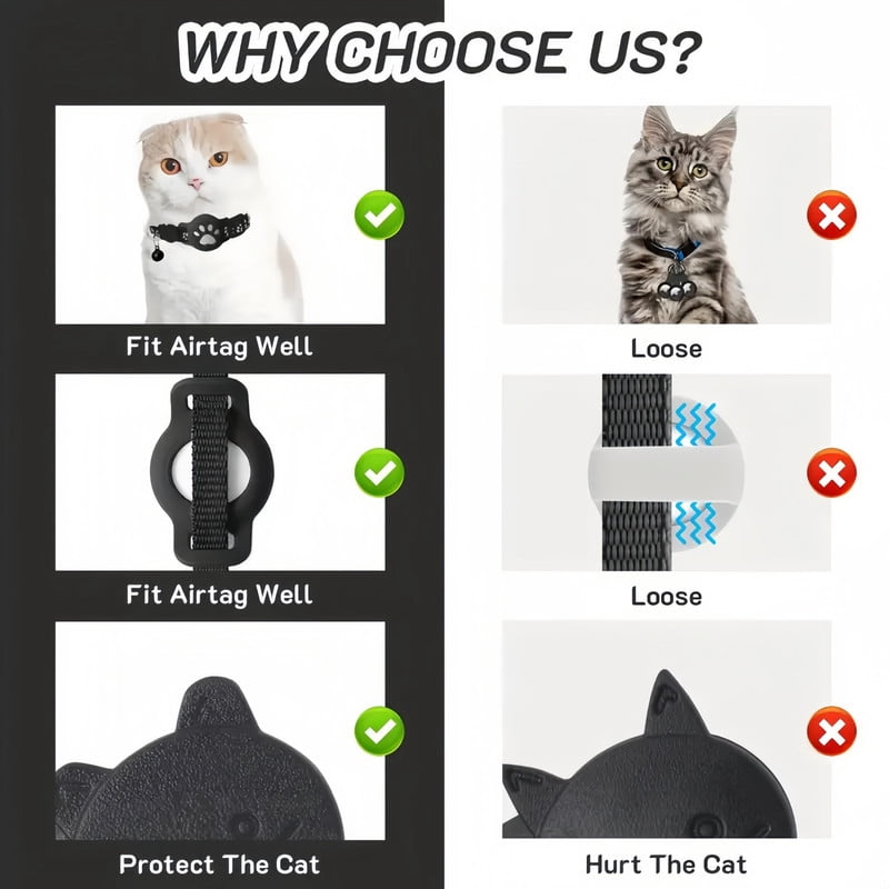 Cat Tracker GPS Collar for Cats (Only iOS) Electronic Pet Locator Waterproof Compatible with Apple Find My No Monthly Fee Advanced Tracking Solution Smart Collar for Pet Safety Ideal Small Large Cats