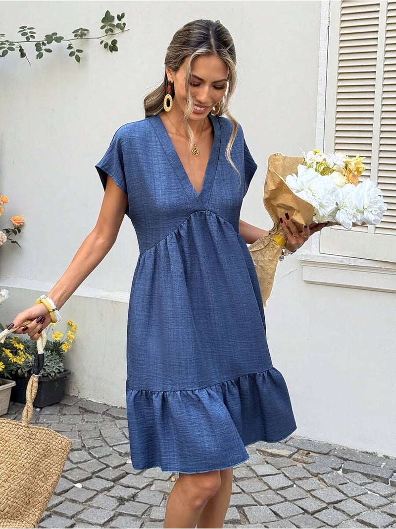 short cottagecore dresses Block print short cottagecore dress with waist tie up belt