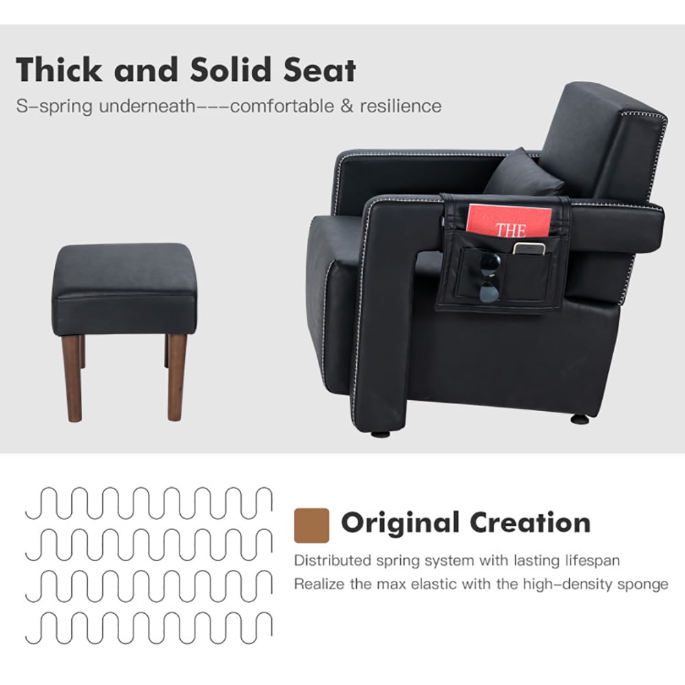 Finihen Accent Single Sofa Chair with Ottoman, Modern Berber Fleece Single Sofa Chair with Ottoman and Waist Pillow, for Living Room, Bedroom, Black Finihen Accent Single Sofa Chair with Ottoman, Modern Berber Fleece Single Sofa Chair with Ottoman and Waist Pillow, for Living Room, Bedroom, Black