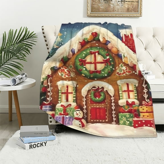 SHERONV Gingerbread House Candy Canes Christmas Decorations Warm Lightweight Blanket Soft Fleece Blankets Throw Blanket Living Rooms Sofa Decor Cow Gifts Blanket All Seasons 40x50in