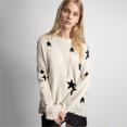 thumbnail image 2 of Suéter Zadig Stars para mujer, suéteres holgados de cachemira beige, jersey informal de manga larga con cuello redondo, jerséis elegantes con bordes rasgados, 2 of 5