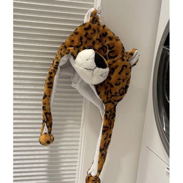 Cute Plush Animal Character Winter Hat Fun Ski Cap with Detailed Animal Face Long Ear Straps with Pom Pom Ends