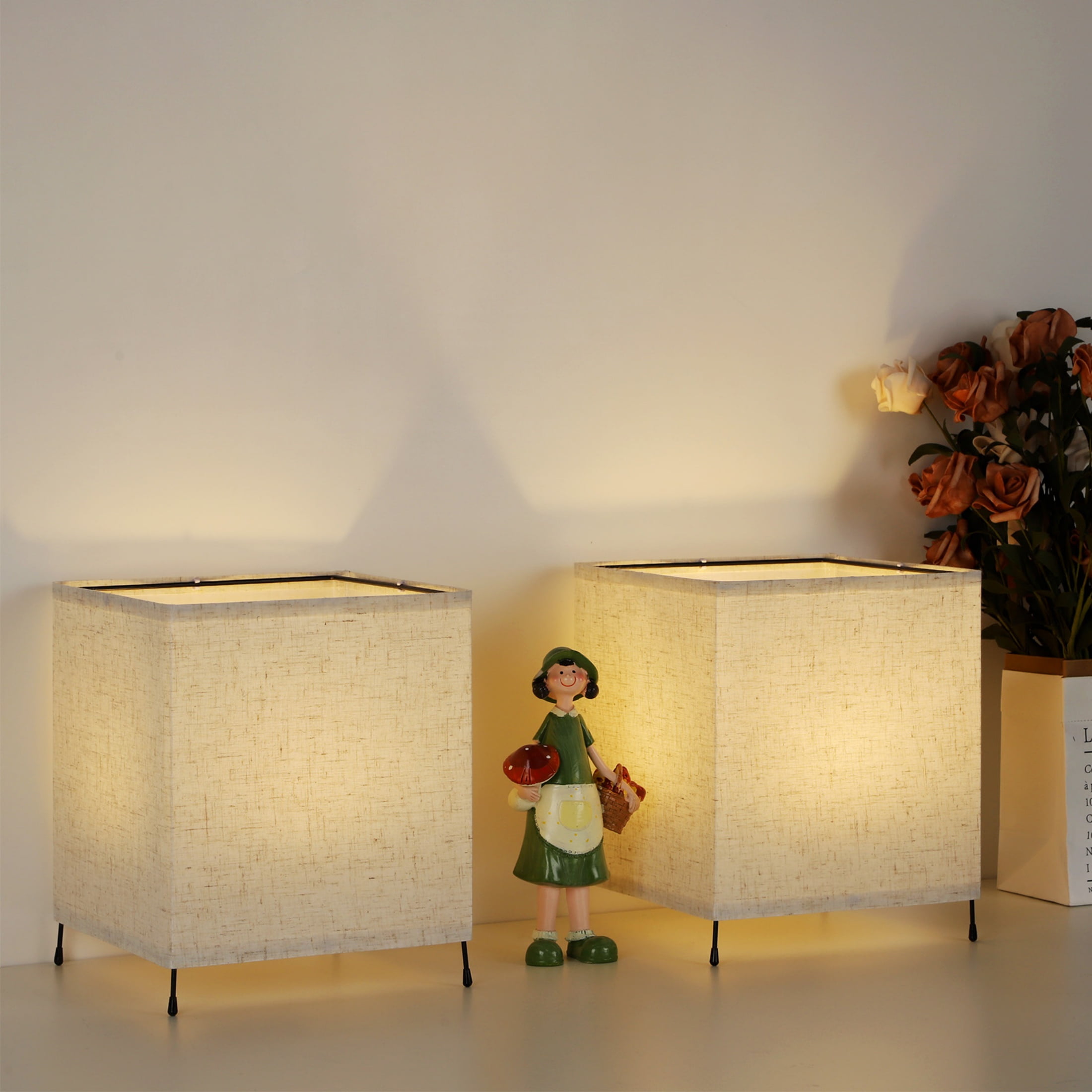 Kids Night Light Square Small Dimmable Nightstand Light Linen Battery Free