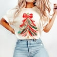 thumbnail image 3 of Red Bow Christmas Tree Graphic Print T-Shirt | Festive Holiday Design | Comfort Colors Light Green Tee, 3 of 7
