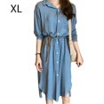 thumbnail image 1 of Vestido camisero Vestido midi de gasa transpirable con bolsillo informal de manga larga, Azul, XL Methold AP001472-09B, 1 of 7