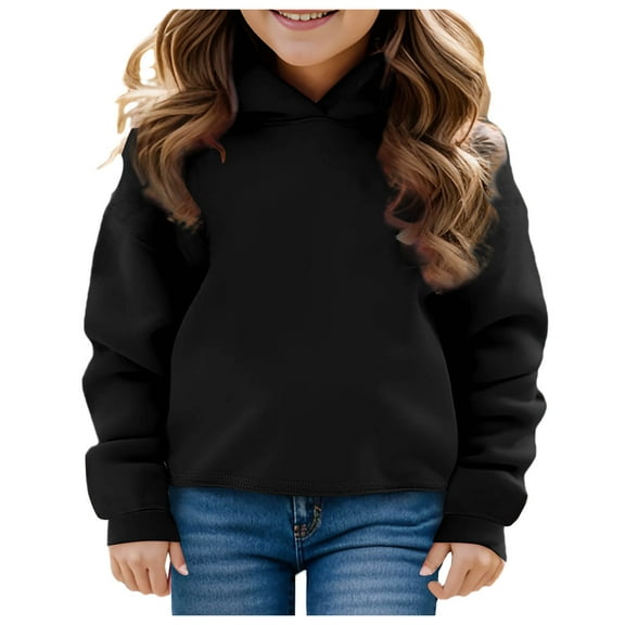 HUAXUN-Kids Solid Color Hoodie | Toddler Long Sleeve Pullover Sweatshirt | Boys Girls Warm Hooded Top | 2-13 Years Unisex Casual Wear | Autumn Winter Comfortable Outfit(Black,2-3Years)