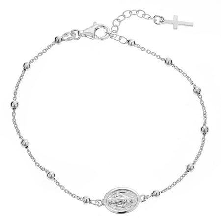 Murano Rosary Bracelet Sterling Silver Miraculous Medal Rosary Cross Station Bracelet Adjustable (6 to 7