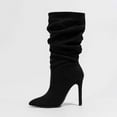 thumbnail image 6 of UngA Mid Calf Boots for Women Women's Leather Basketweave Texture Tall Boots Black,8.5, 6 of 7