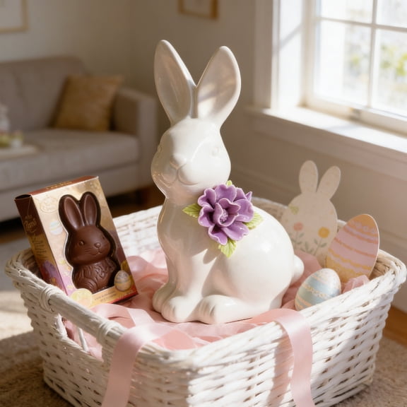 Easter Rabbits Decorations Easter Centerpiece Cute Ceramic Bunny Ornament for Home and Living Room Birthday Gifts