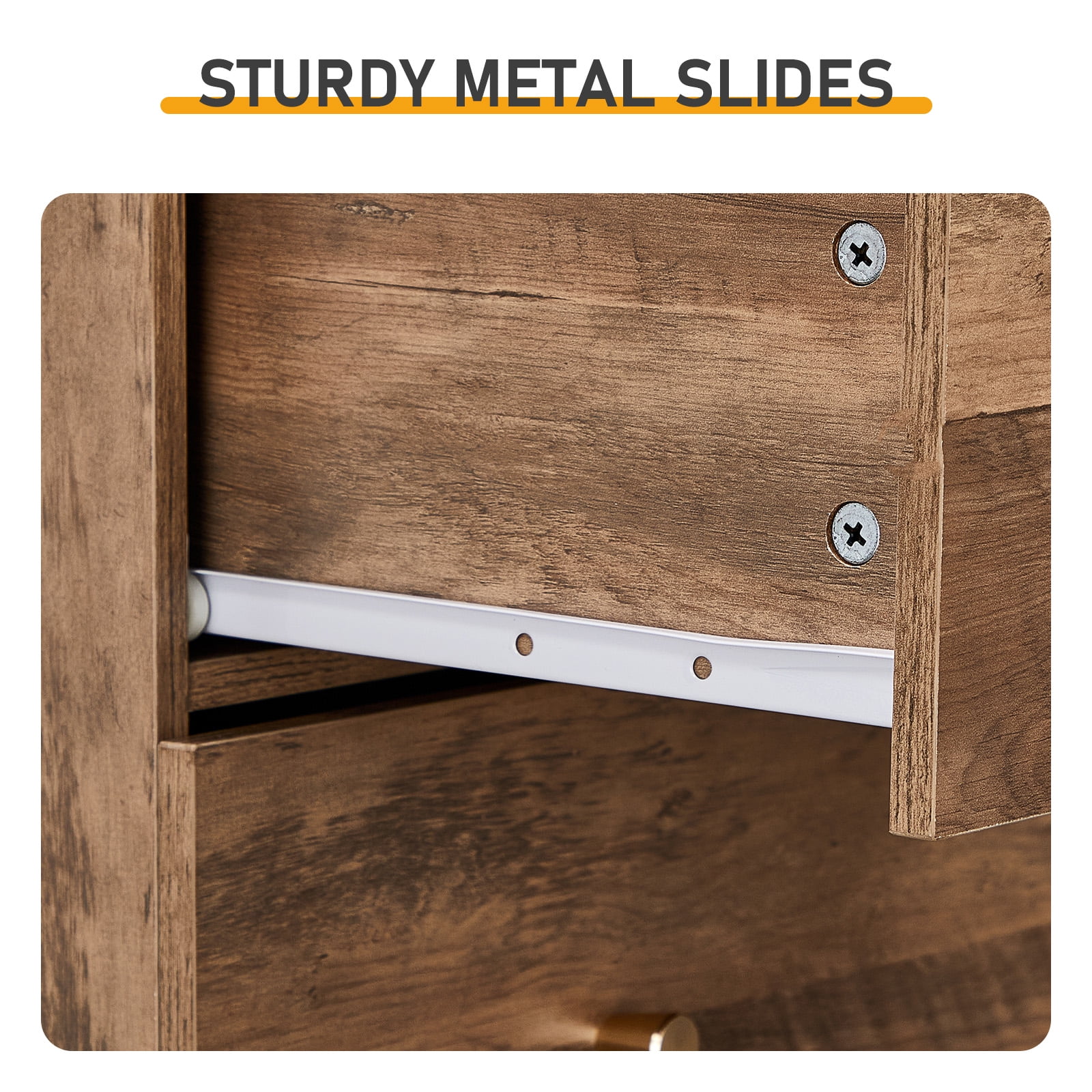 5-Drawer Storage Cabinet, Grey Linen-textured Melamine Particle Board Cabinet with Matte Gold Handles, 3+2 Drawer Organizer for Bedroom Office Living Room