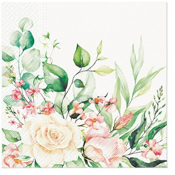 Keep Unique Luncheon Rose Paper Napkins, Flower Printed Party Napkins, Assorted Color, 20/Pack