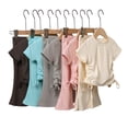 thumbnail image 5 of LYMAYTER 2PCS Toddler Baby Girls Solid Flare Pants Outfit Set Kids Short Sleeve Casual Shirt Top Flared Pants 1-10T, 5 of 8