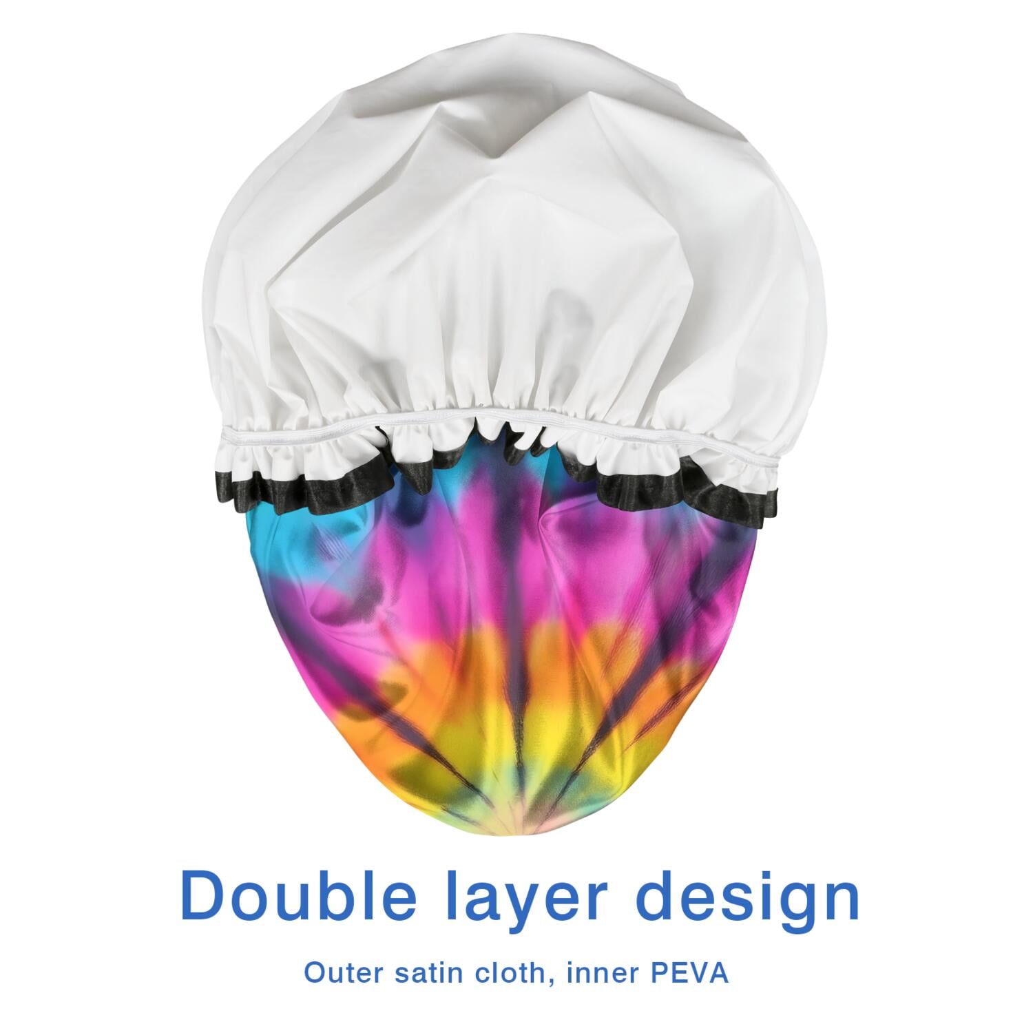 Shower Caps,Rainbow Tie Dye Mandala Pattern Waterproof Shower Cap for Women 4 Pieces,Double Reusable Hair Cover for Shower PEVA Elastic Stretch Hem