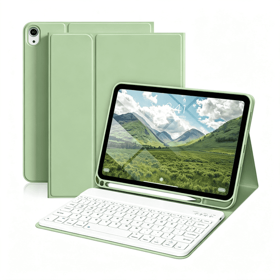 KUMEE for Ipad(A16)11Th/10Th Generation Case with Keyboard 11/10.9In 2025/2022,Detachable Wireless Bluetooth Keyboard Case Thin&Light with Pencil Holder(Sage Green)