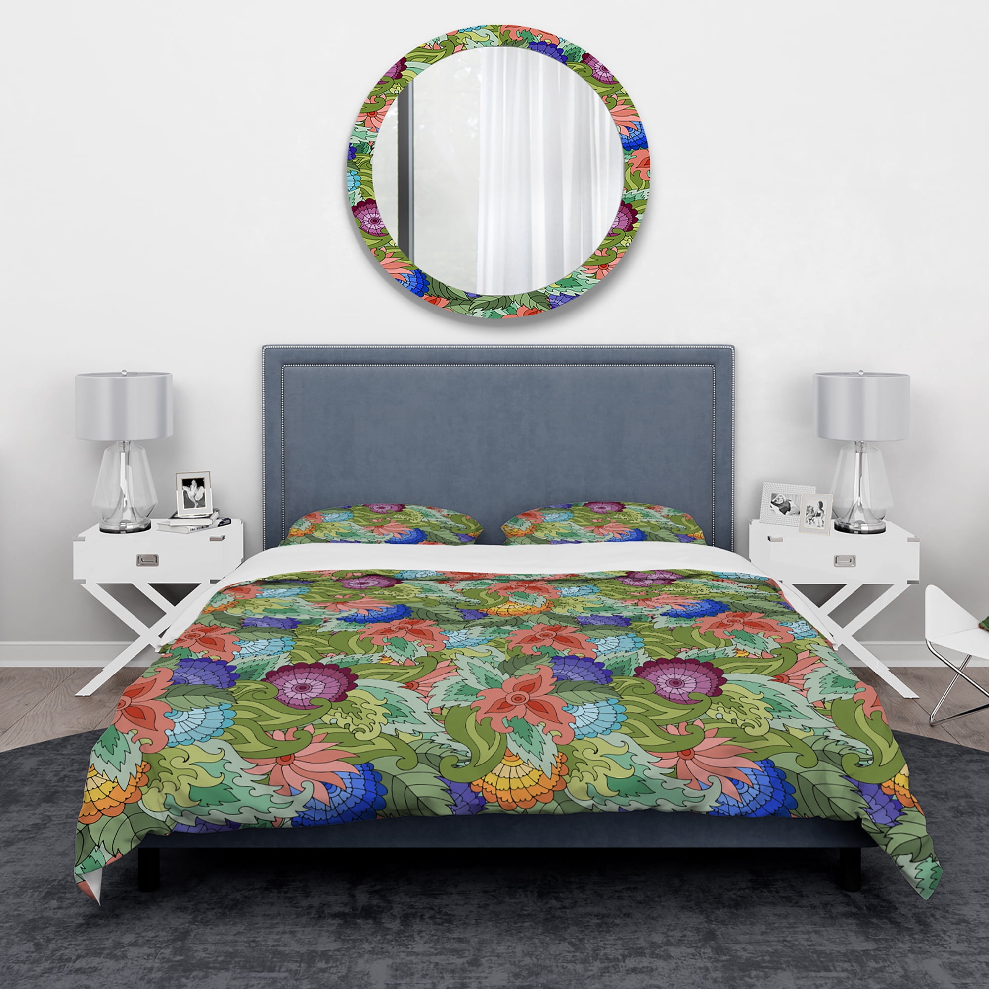 Designart 'Abstract Flowers and Leaves' Traditional Duvet Cover Set