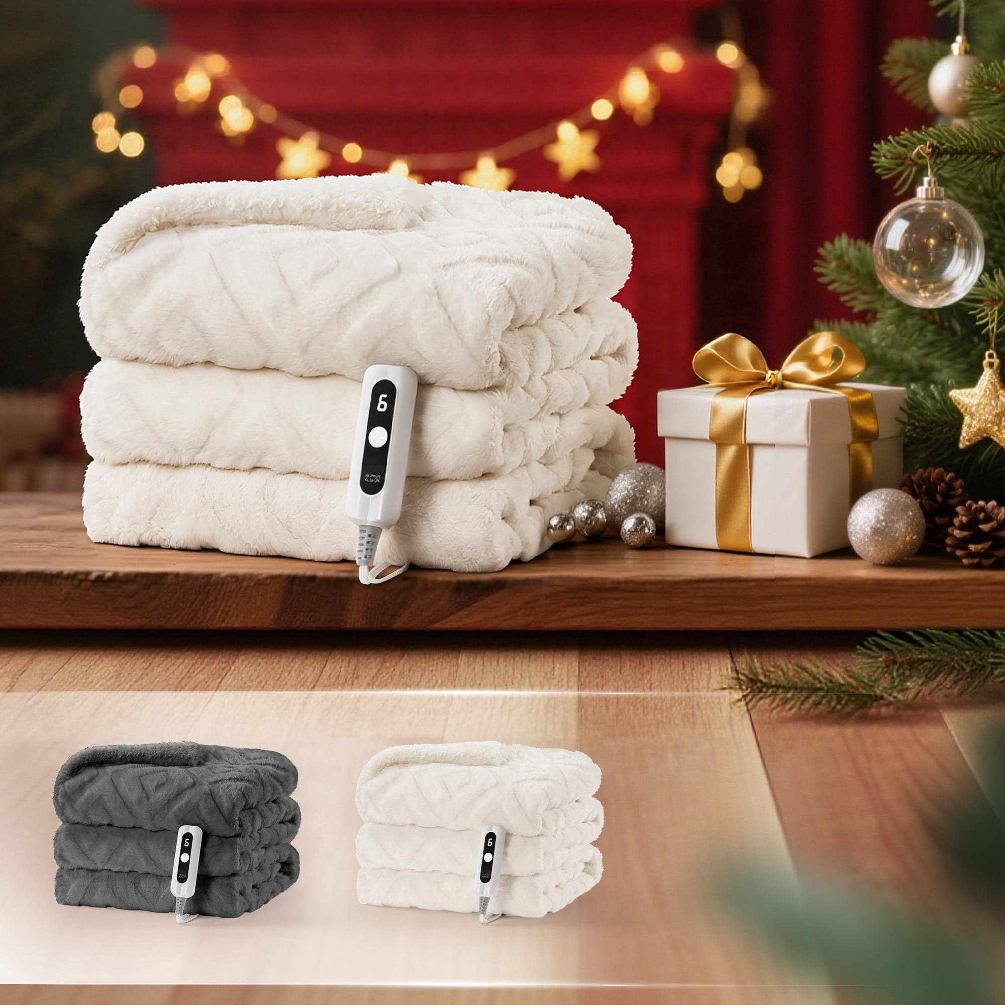 MaxKare Heated Blanket with Faux Fur & Shu Velvet, Electric Blanket Full Size with 6 Heating Levels, 10H Auto off, ETL Certified, White
