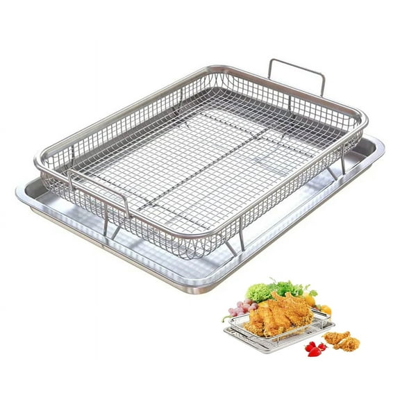 PandaTop Air Fryer Basket and Tray for Oven, 19" x 12.8" Air Fryer Basket and Tray Set, Large Air Fryer Pan Wire Rack Roasting Basket for Fries/Bacon/Chicken,Dishwasher Safe(Silver)