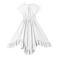 thumbnail image 4 of VNKIDY Girls Kids Solid Color Short Sleeve Crewneck Maxi Dress Elastic Waist Ruffled Hem Flowy Casual Dress For Daily Party Wear Cute Dress, 4 of 4