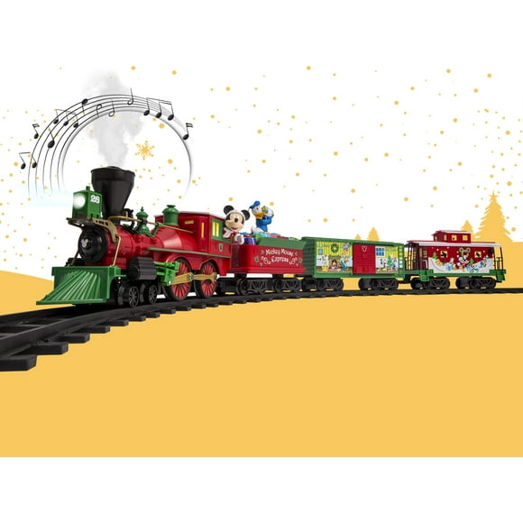 Lionel Disney Battery-Operated Mickey Mouse Express Toy Train Set With Bluetooth Locomotive Train Cars & Track With Authentic Train Sounds Lights & Water Vapor Smoke Effects For Kids 4+
