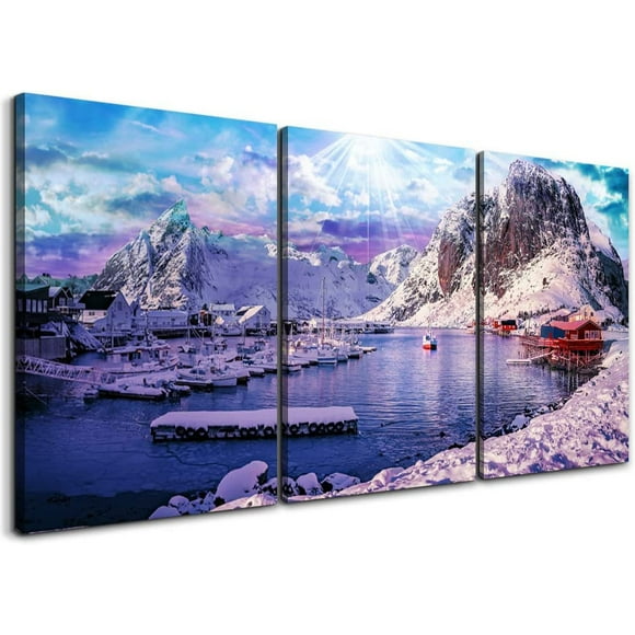 Canvas Wall Art For Living Room Family Wall Decor For Bedroom Modern Bathroom Wall Decorations Painting Snow Mountain Scenery Blue Canvas Pictures Artwork Canvas Art Prints Kitchen Home Decor 3 Piece