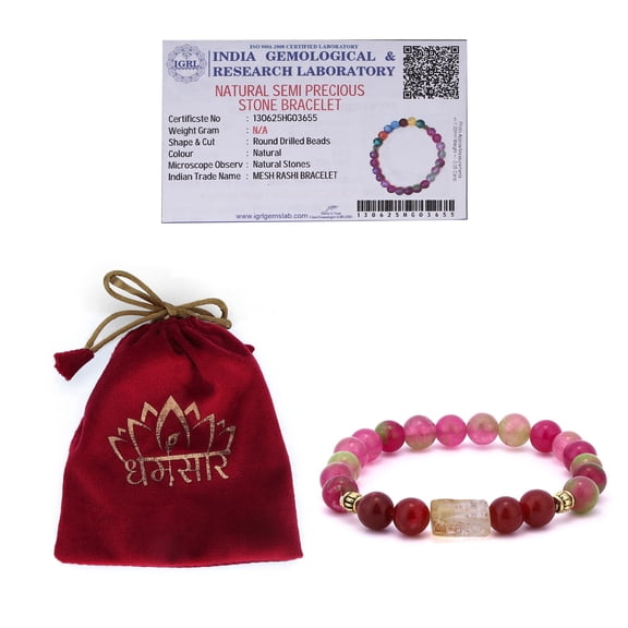 Dharmsaar Aries Zodiac Bracelet with Red Beads | Mesh Astrology Bracelet for Courage, Passion & Energy | Unisex Healing Crystal Jewelry | Spiritual Meditation Accessory | Free Size