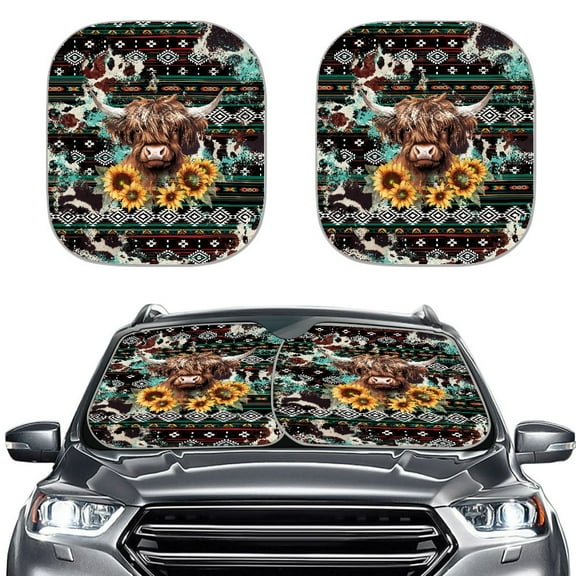 Yuyamidu Aztec Car Windshield Sun Shade for Sedan Truck SUV Highland Cow Car Windshield Cover Decorative Accessories 2 Pack Sunflower Car Window Shades
