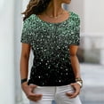 thumbnail image 2 of Prolriy Hauts d'Été pour Femmes 2025 Printemps Col Rond Imprimé Cristal Brillant T-Shirt Décontracté à Manches Courtes Vert XXXXXXL, 2 of 4
