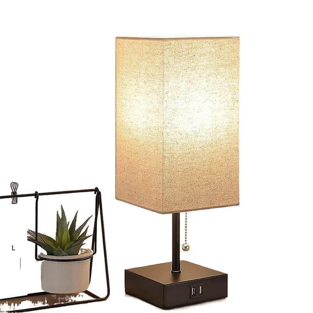 Lámpara De Mesita De Noche, Lámpara De Mesa De Cadena con Dos Puertos De Carga USB, Bombilla Led De 2700 K, Pantalla De Tela De Lino, Lámpara De Mesita De Noche para Sala De Estar Dormitorio