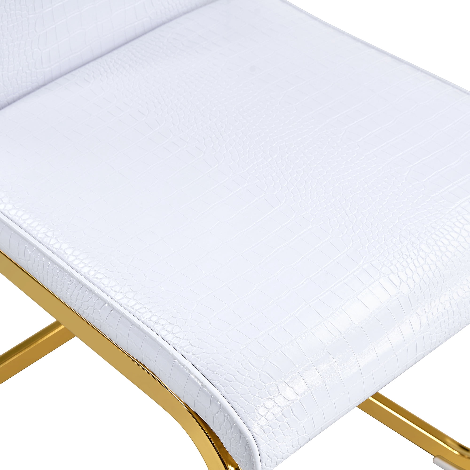 Aukfa Modern Dining Chairs Set of 2 , 400 lbs Heavy-Duty Faux Alligator Leather Kitchen Chairs with Crystal Button Tufted High Back,White