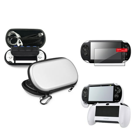 Insten Silver EVA Case+White Hand Grip+Clear Screen Protector For Sony PS Vita PSV